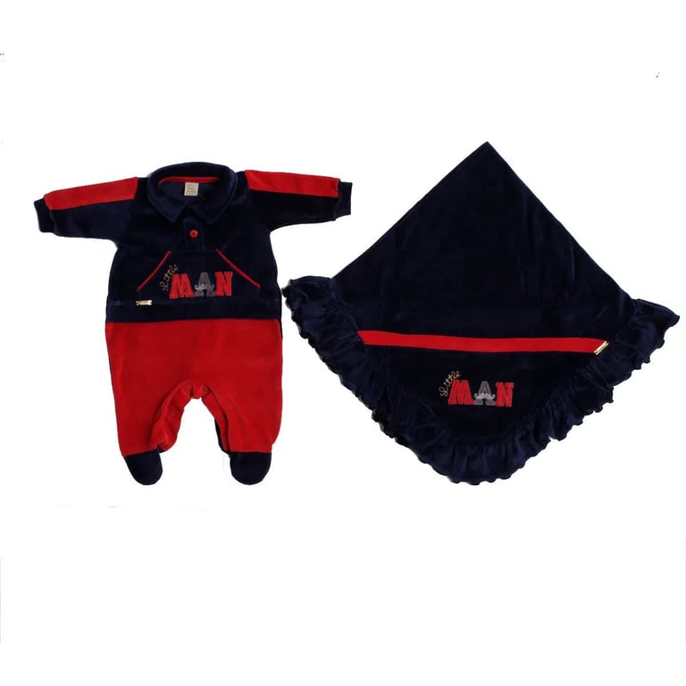 Saída Maternidade Din Don em Plush Bordado Little Man Azul Marinho