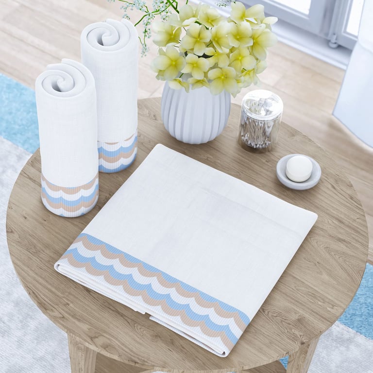 Jogo de Fraldas de Ombro Barra Tricot Estampa Ondulada Azul