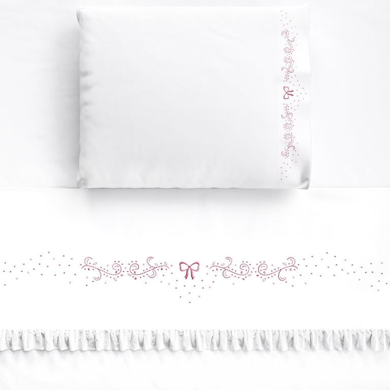 Jogo de Lençol Berço Bordado Arabesco Rosa 3 peças