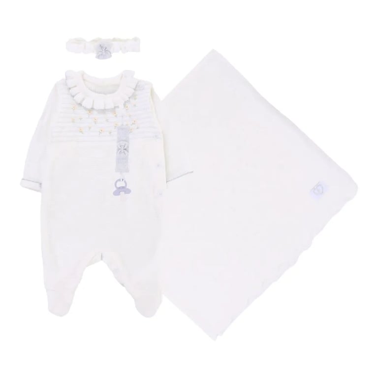 Saída Maternidade Fofinho Bordado com Tiara Off White