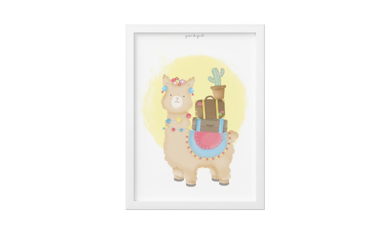 Quadro Amiguinha Lhama de Férias 25cm