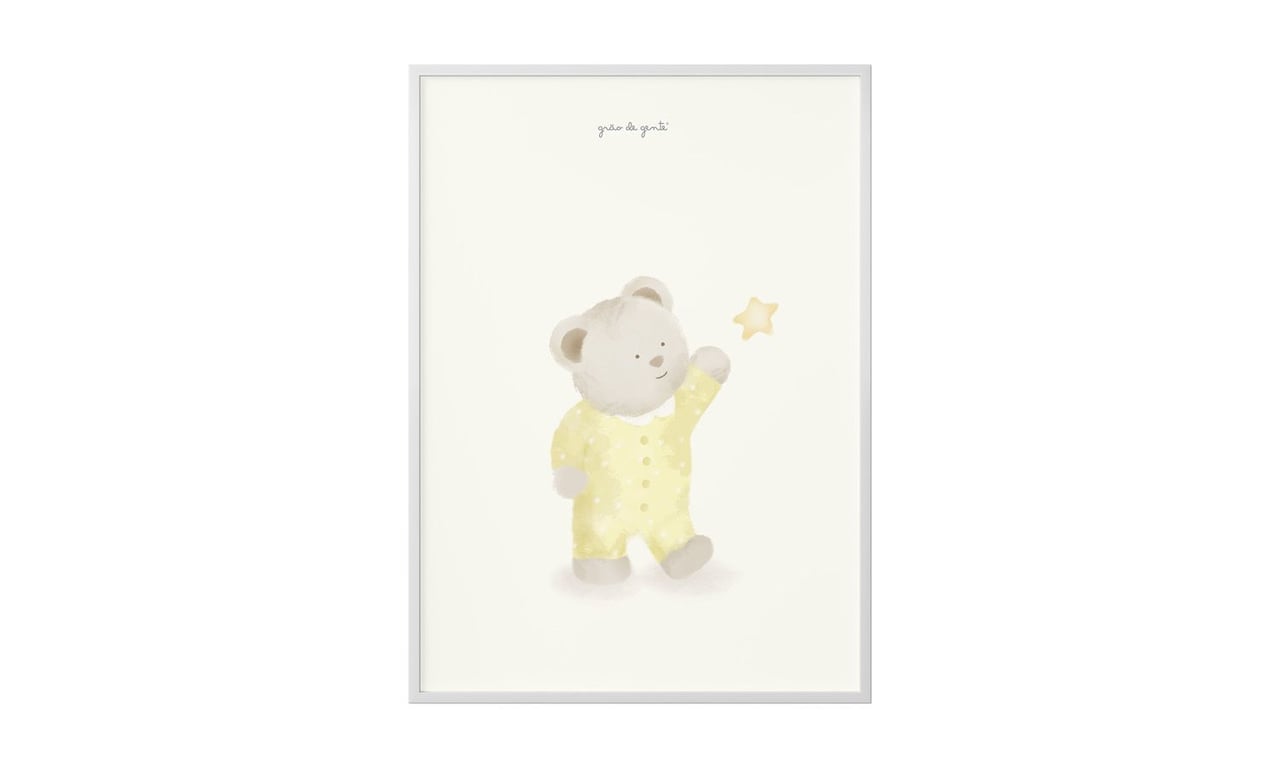 Quadro Ursinho e Estrelinha Amarelo 40cm