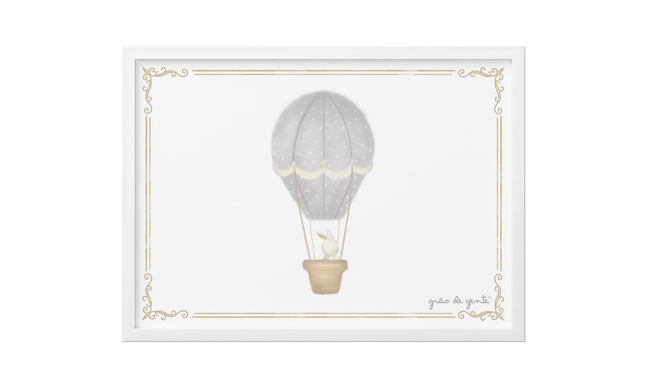 Quadro Coelho no Balão Cinza 33cm