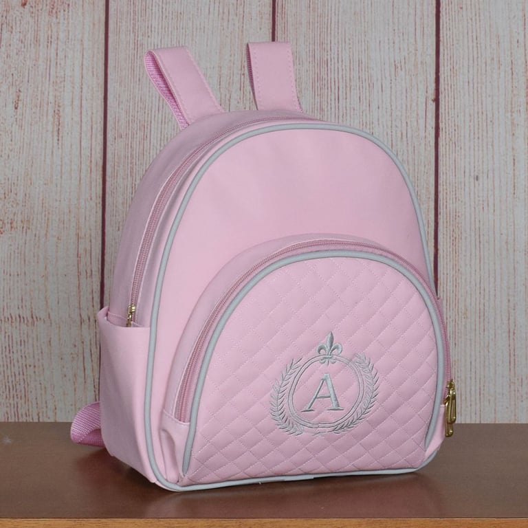 Mochila Maternidade Glam Inicial do Nome Personalizada Rosa 32cm