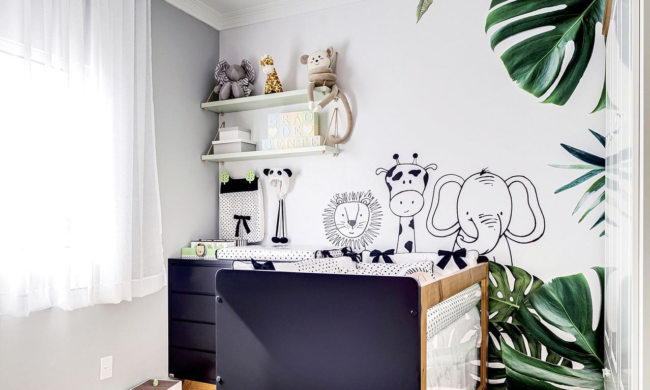 Papel de Parede Leão, Girafa e Elefante Amiguinhos da Floresta 3m — vista alternativa