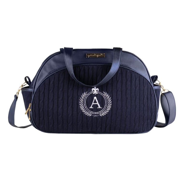 Bolsa Maternidade Personalizada Tricot Azul Marinho 40cm