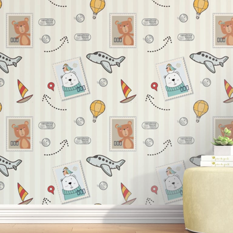 Papel de Parede Ursinhos Aviadores Vintage 3M