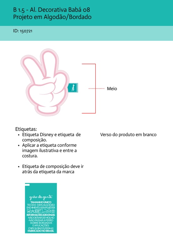 Almofada Decorativa Babá 8 - Luvinha sinal da paz em formato