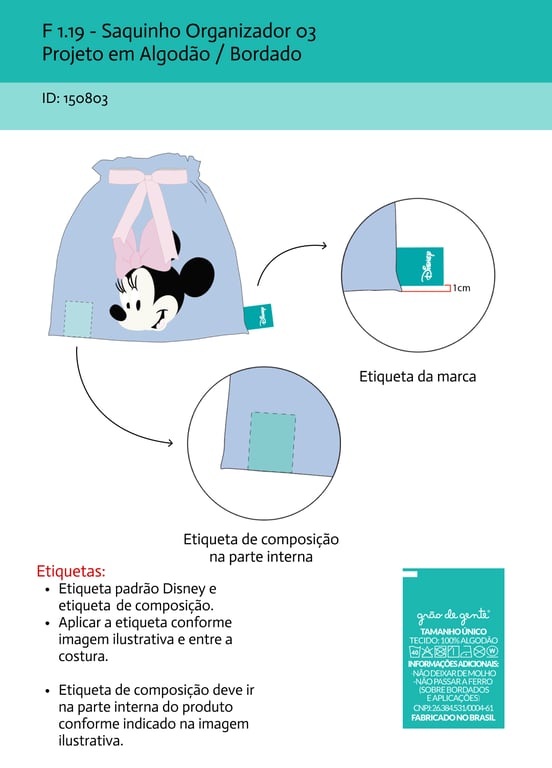 Saquinho Organizador 03 - Minnie de lado