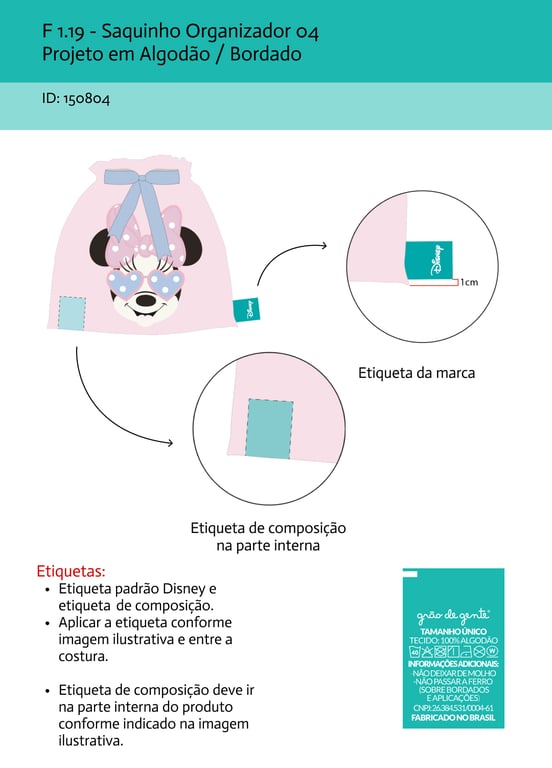 Saquinho Organizador 04 - Minnie de Oculos
