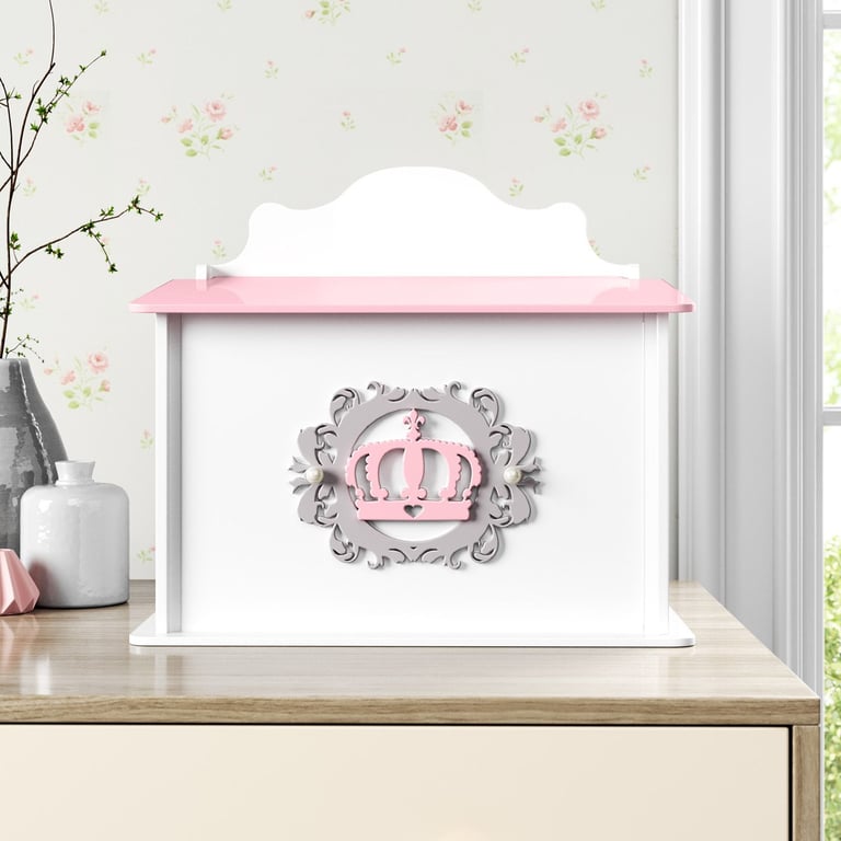 Kit Higiene MDF Coroa Arabesco Rosa e Cinza — vista alternativa