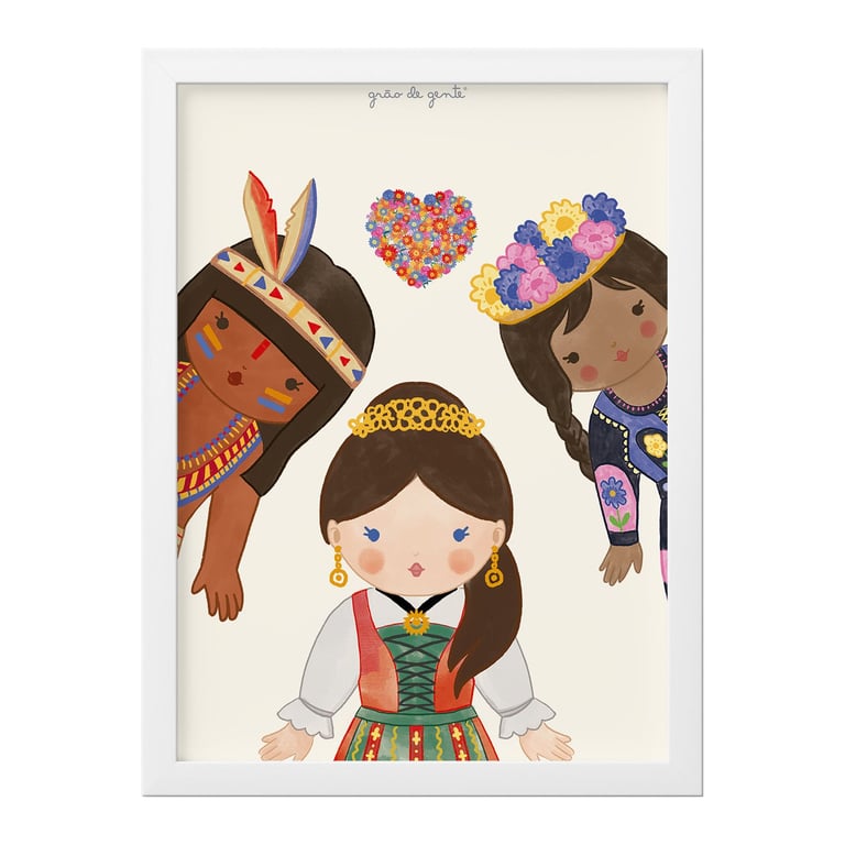 Quadro Meninas do Mundo Coração Florido 25x33cm