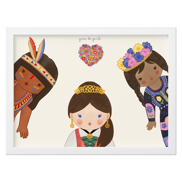 Quadro Meninas do Mundo Coração Florido 33X25cm