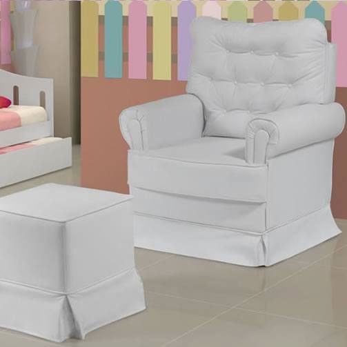 Poltrona Amamentaçao Fixa com Puff Pimpon Corino Branca Móveis para Quarto de Bebê Meninas e Meninos 1000mm x 800mm