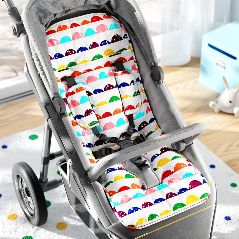 Capa de Carrinho + Capa de Bebê Conforto Colorido Meia Lua com Protetores de Cinto 2 Peças