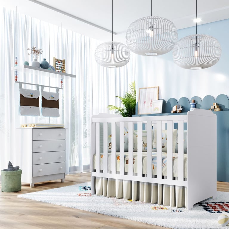 Quarto de Bebê Berço Branco + Cômoda Meli