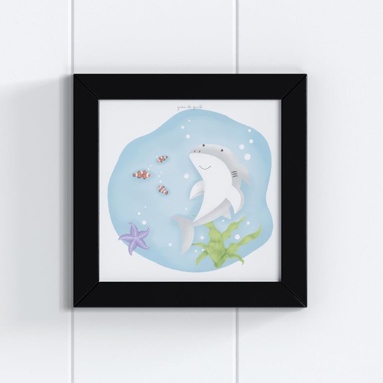 Quadro Fundo do Mar Pequeno Tubarão 18cm