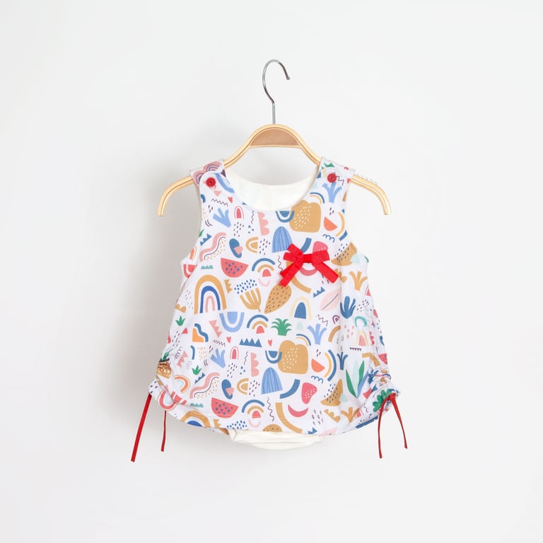 Vestido Bebê Estampado Arco-Íris com Tapa Fralda