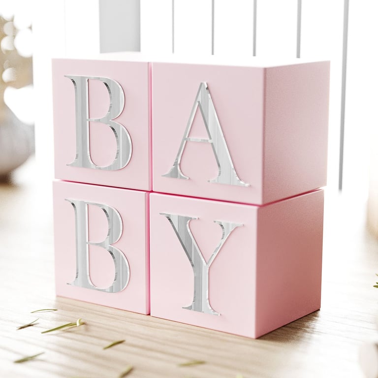 Cubo Decorativo Personalizado Letras do Alfabeto MDF Espelhado Rosa