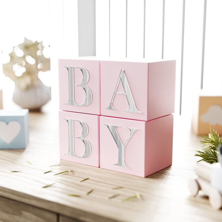 Cubo Decorativo Personalizado Letras do Alfabeto MDF Espelhado Rosa — vista alternativa