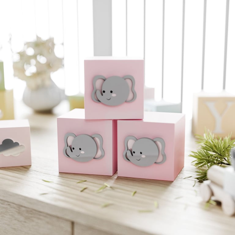 Cubo Decorativo Amiguinho Elefante MDF Rosa — vista alternativa