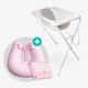 Kit Banho com Banheira, Suporte e Assento Redutor Branco + Almofada Amamentação Granulado Colorido Rosa + Trocador de Fraldas Portátil Rosa Clássico - imagem 1