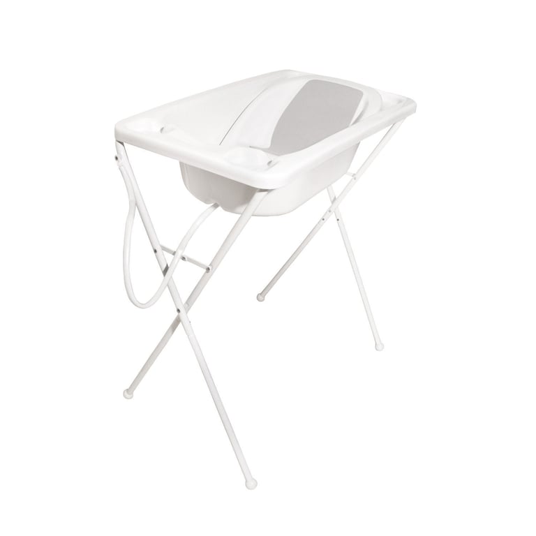 Kit Banho com Banheira, Suporte e Assento Redutor Branco + Almofada Amamentação + Trocador de Fraldas Portátil Raposinha Cinza — vista alternativa