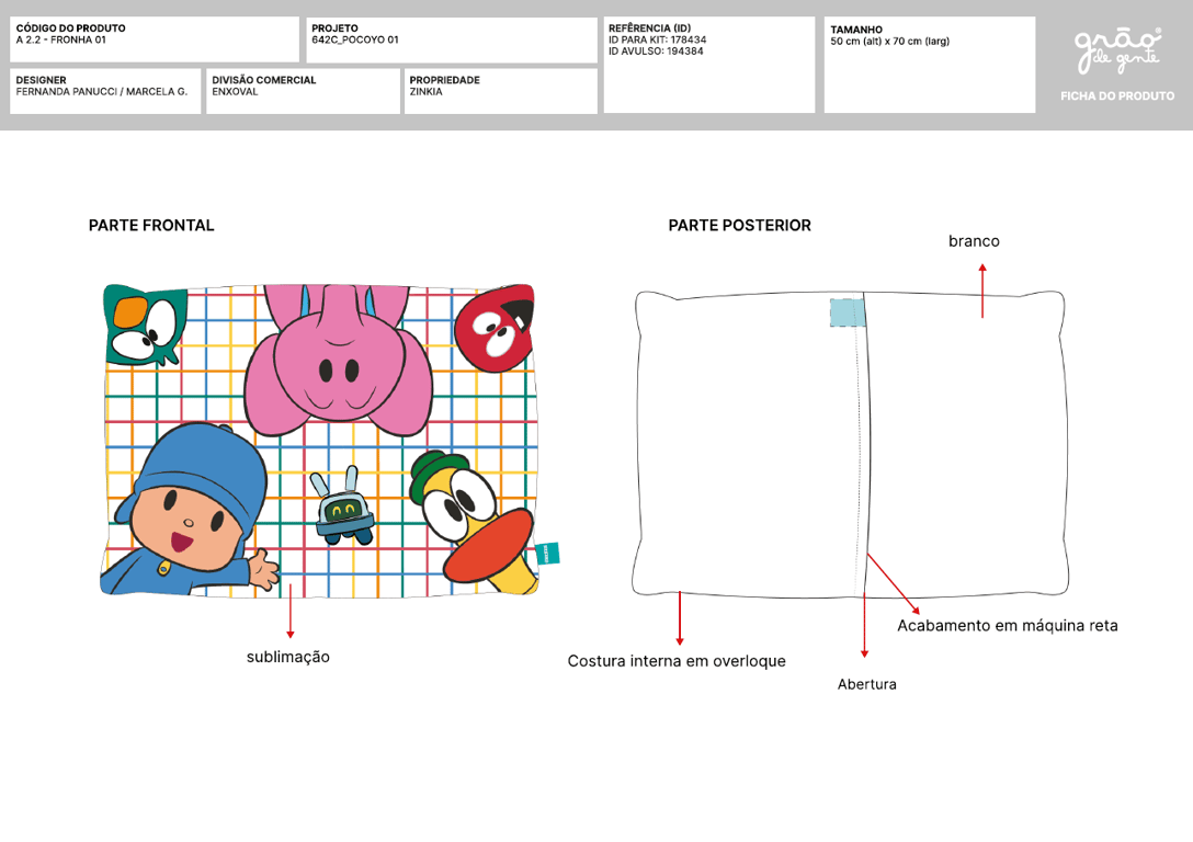Fronha de Travesseiro Infantil Pocoyo Xadrez