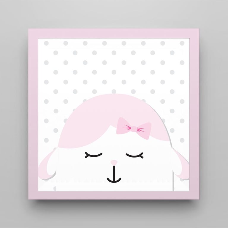 Quadro Amiguinha Ovelhinha Rosa 18cm