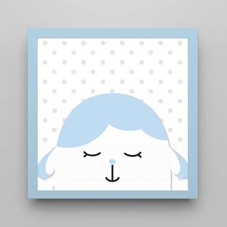 Quadro Amiguinho Carneirinho Azul Bebê 18cm