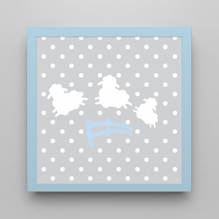 Quadro Amiguinho Ovelhinhas Azul Bebê 18cm