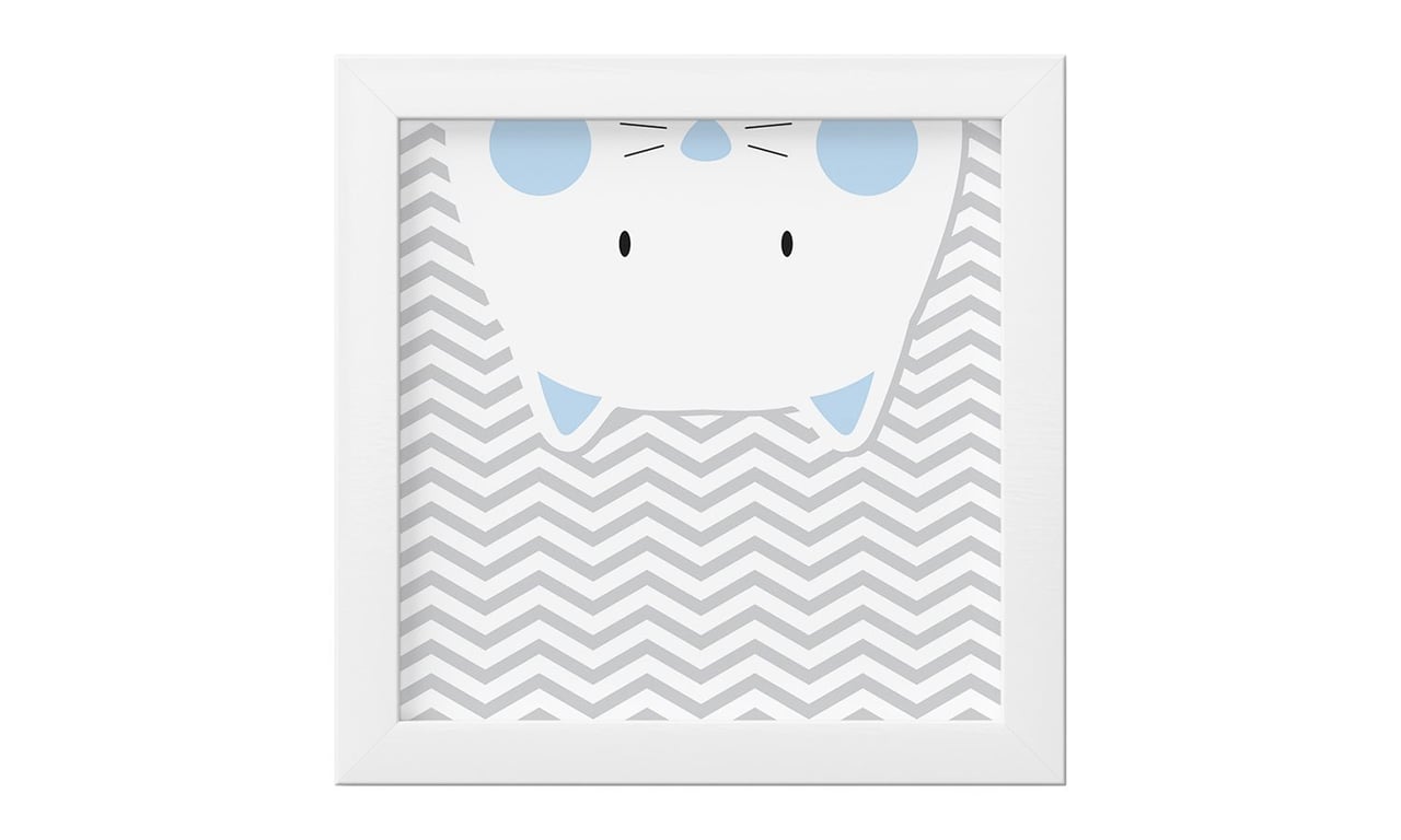 Quadro Amiguinho Gatinho Azul Bebê/Branco 18cm