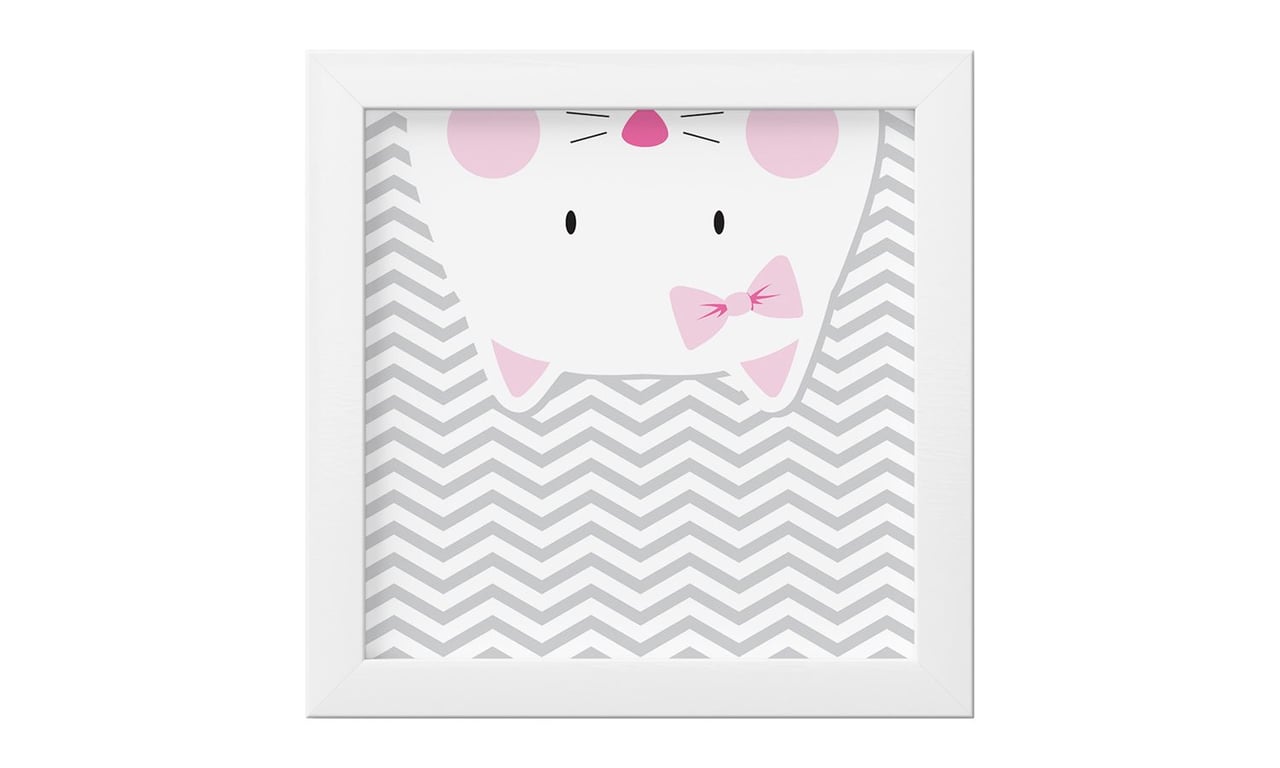 Quadro Amiguinha Gatinha Rosa/Branco 18cm