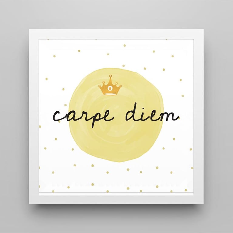 Quadro Carpe Diem Amarelo/Branco 18cm