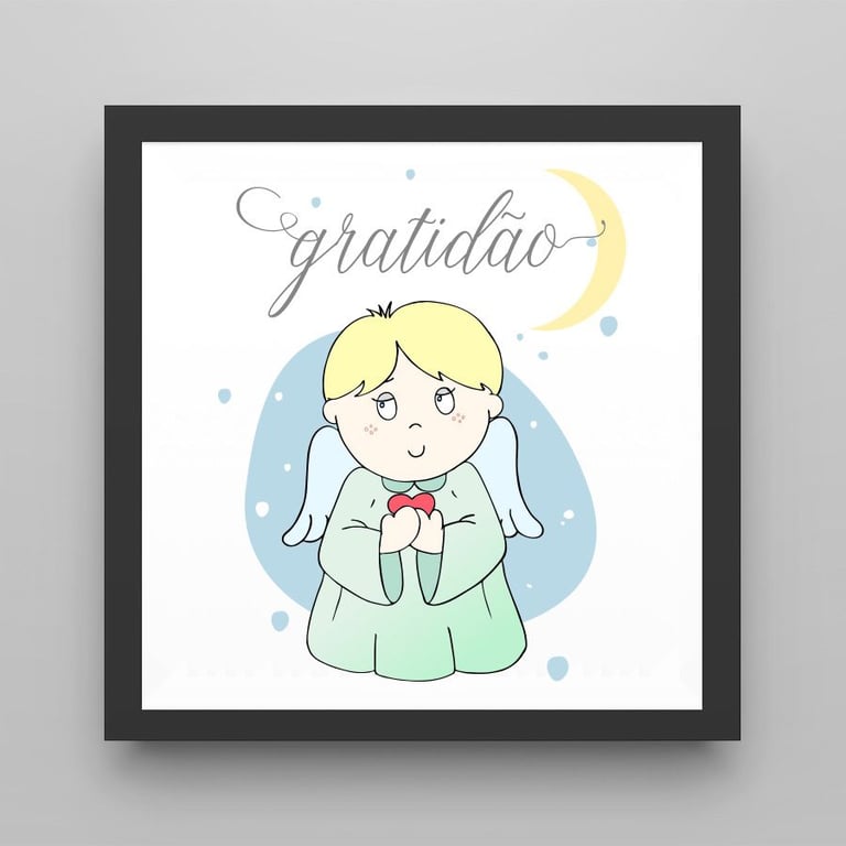 Quadro Anjinho Gratidão Verde/Preto 18cm