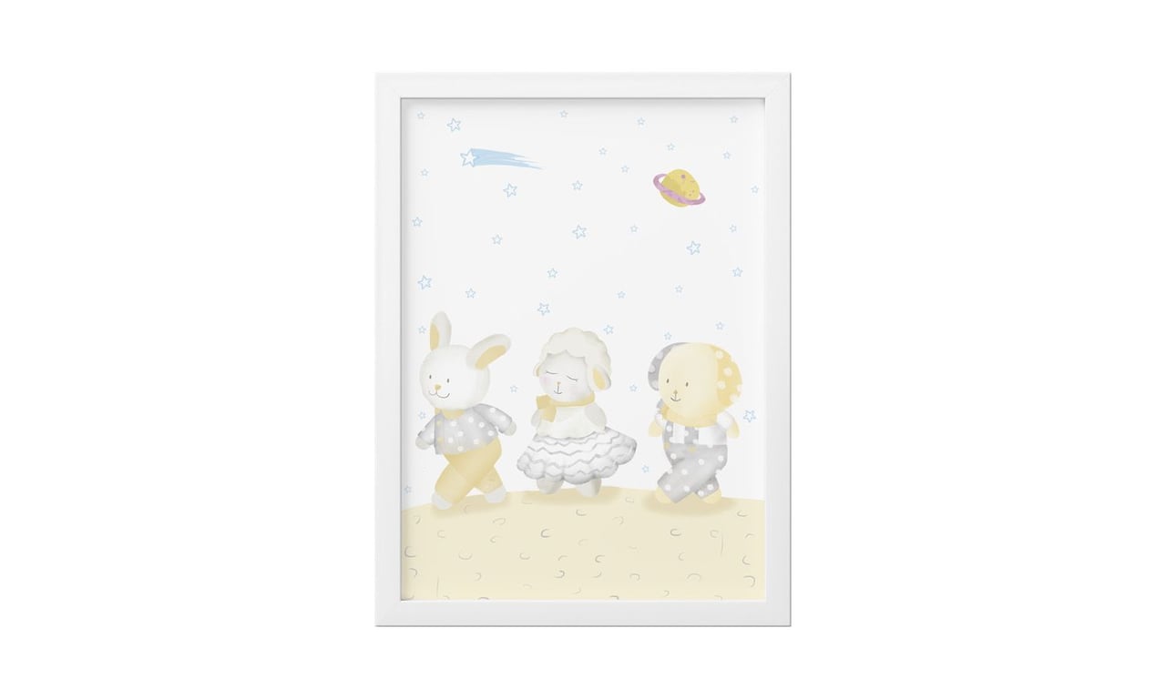 Quadro Amiguinhos Amarelo na Lua 25cm
