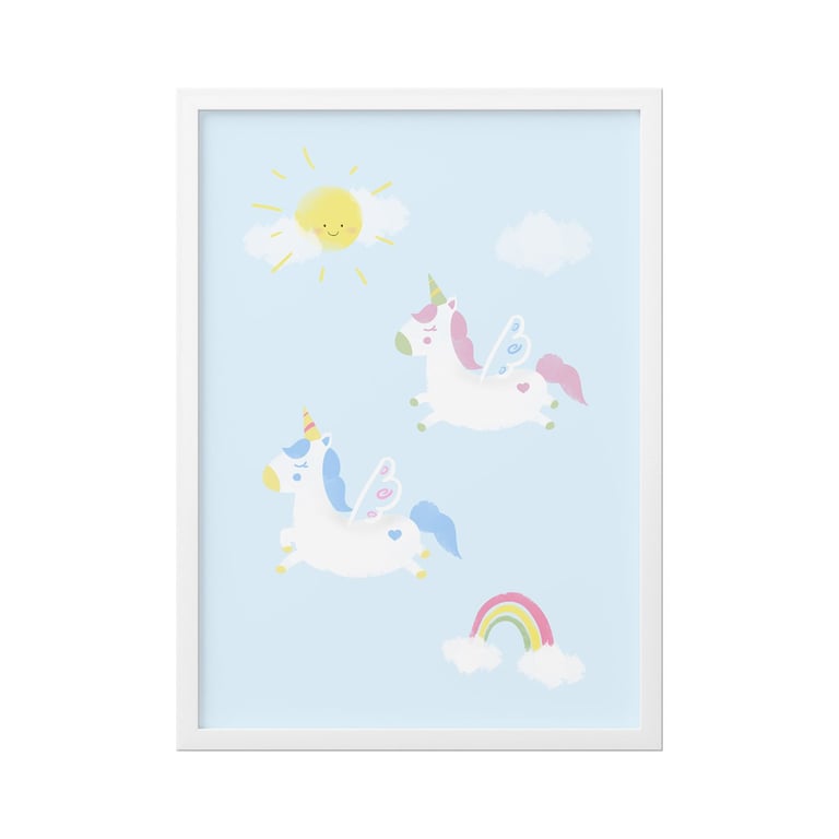 Quadro Unicórnios Voadores Azul 34cm