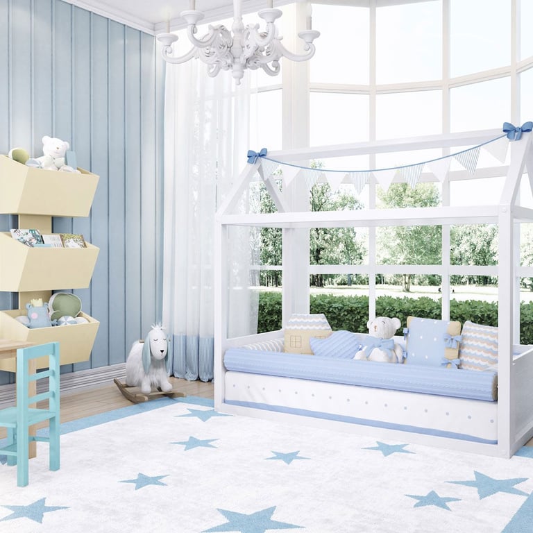 Quarto de Bebê Montessoriano Tricot Poá Azul
