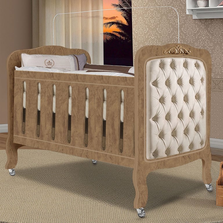 Berço 2 em 1 New Provence Imperial Amêndoa Com Capitonê Bege