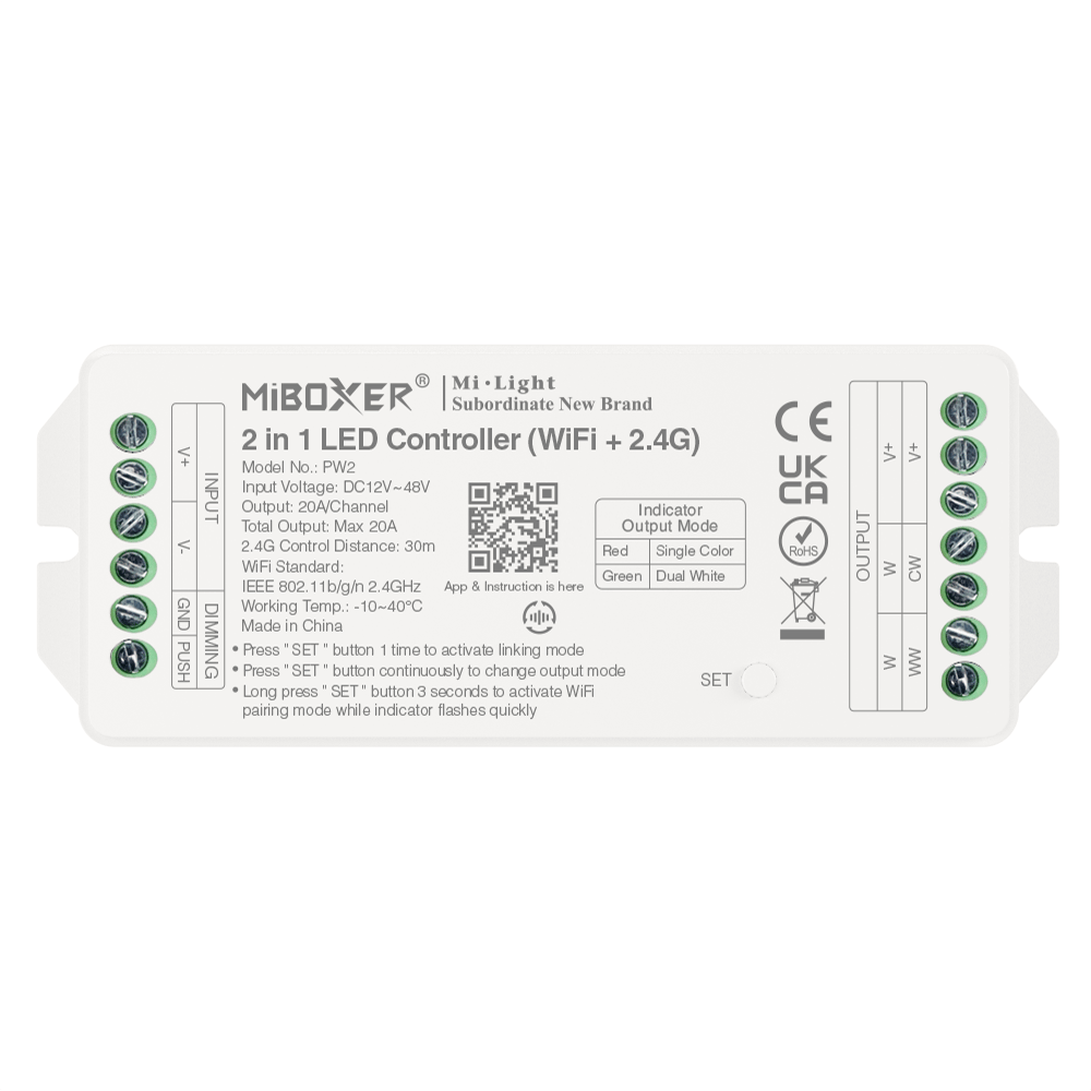 Kontroler 2w1 LED WiFi 12-48VDC 20A