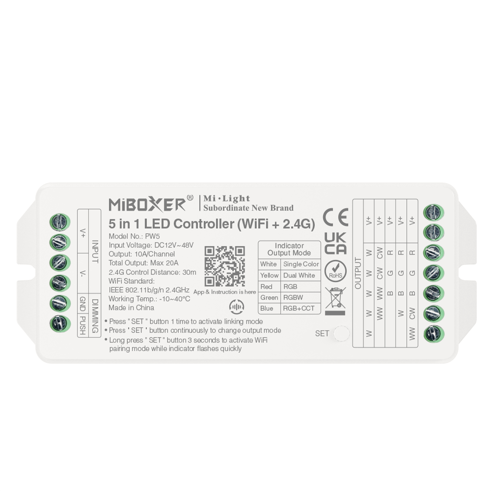 Kontroler 5w1 LED WiFi 12-48VDC 20A