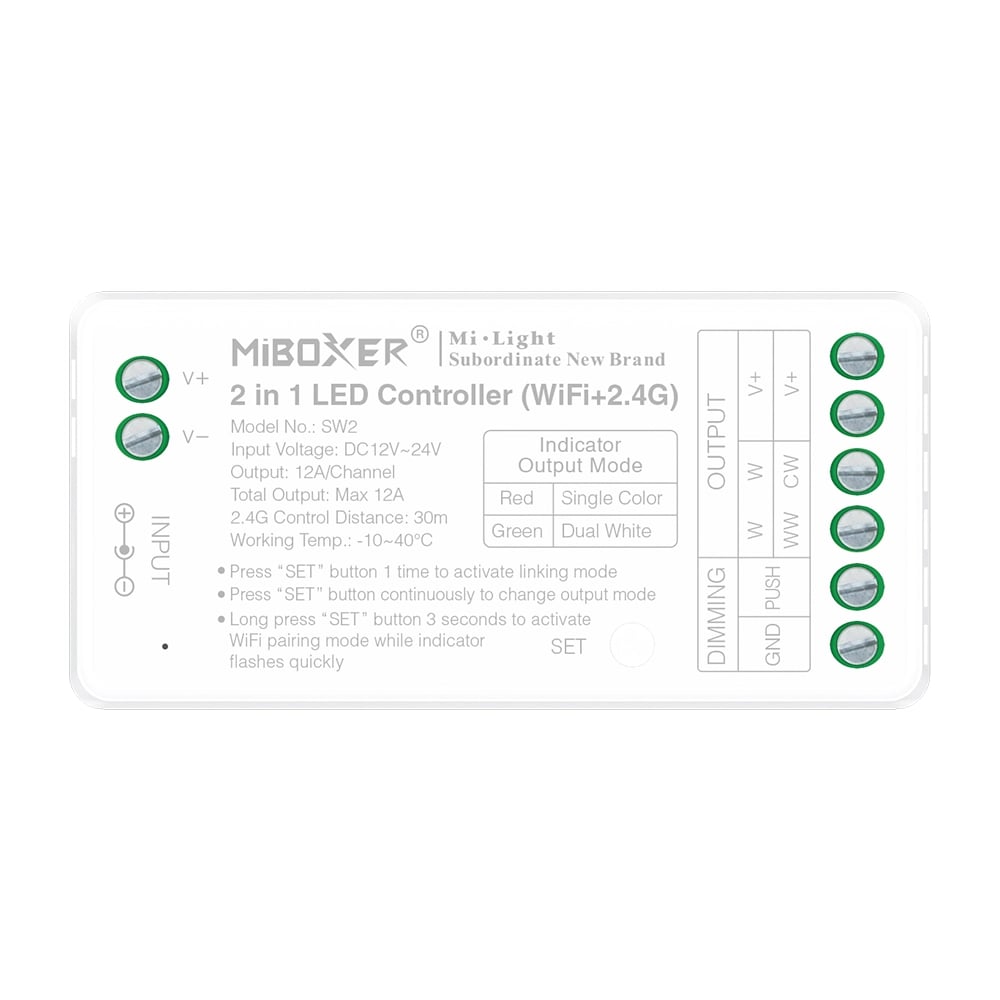 (FUT035W+) Kontroler 2w1 LED WiFi 12-24VDC 12A