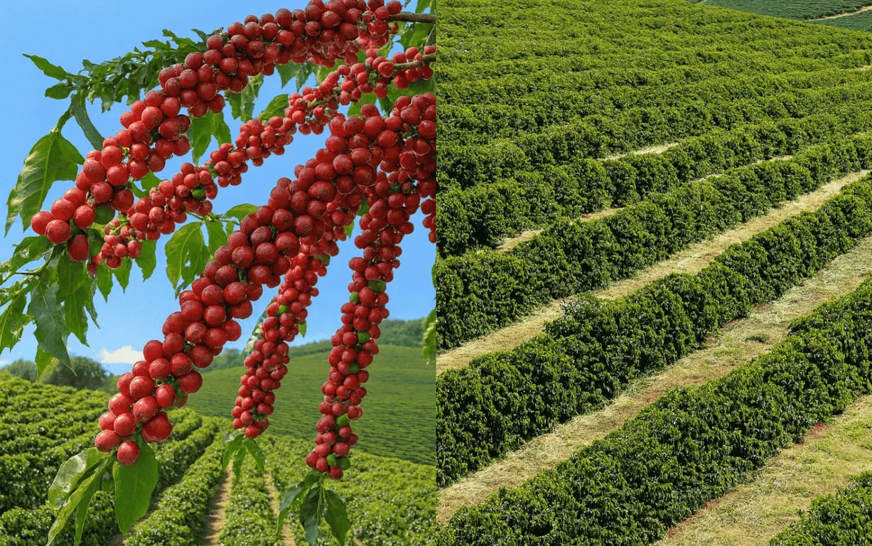 Ramos de café arábica com frutos maduros