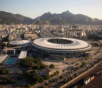 Vista do estádio do Maracanã e, ao fundo, o campus da UERJ, no Rio de Janeiro.