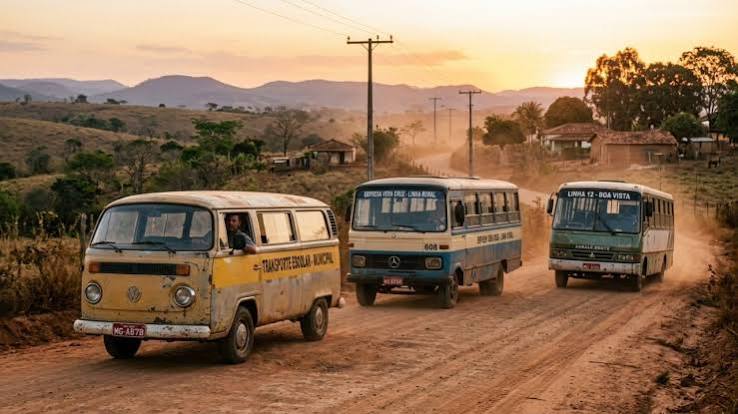 Ônibus escolar em estrada rural de Minas Gerais