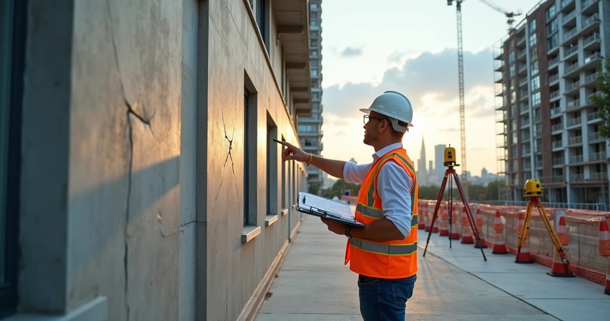 Engenheiro civil em vistoria de obra urbana