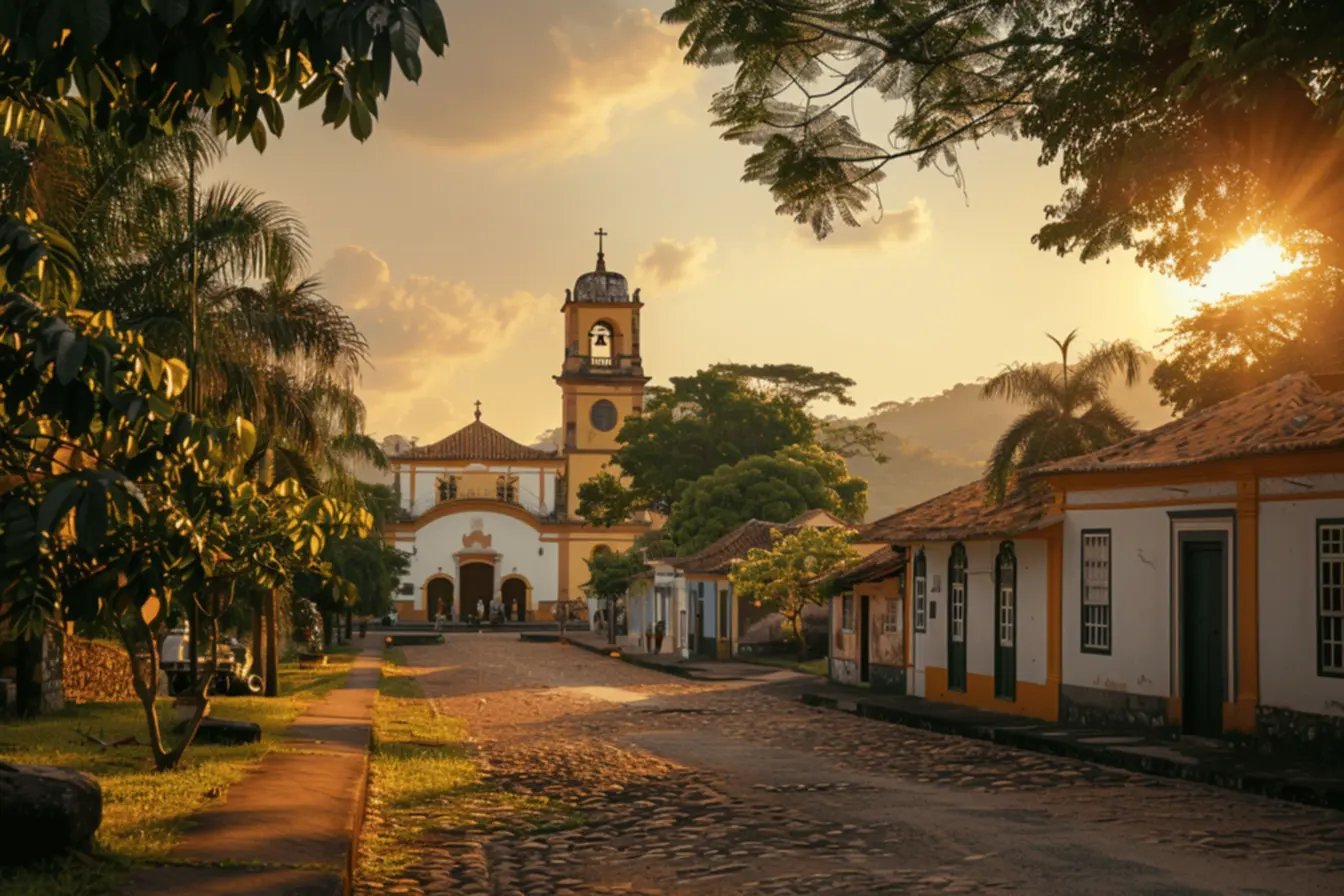 Paisagem urbana em Mathias Lobato MG ao fim de tarde