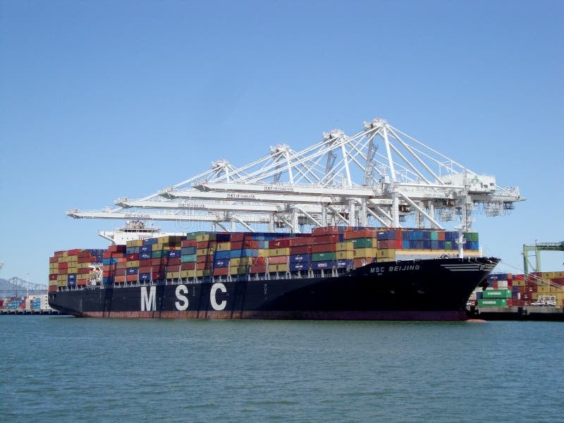 Imagem panorâmica do Porto de São Francisco do Sul com navios de carga e guindastes. A cena é capturada durante o dia claro, com céu azul e água visível.