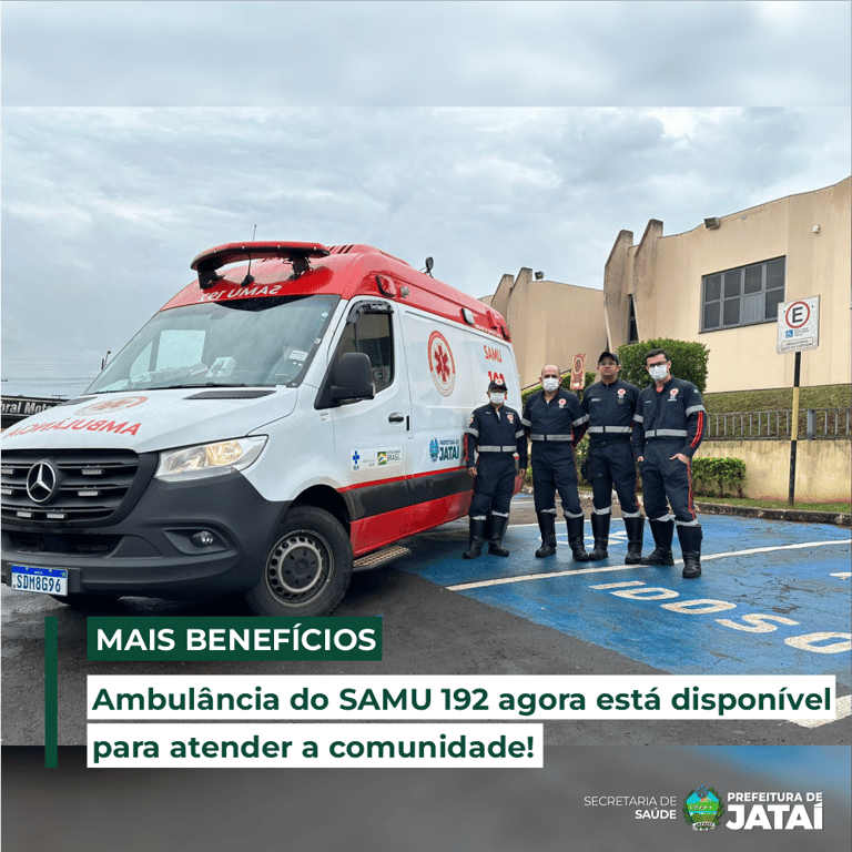 Equipe do SAMU 192 ao lado de ambulância em operação urbana no Brasil