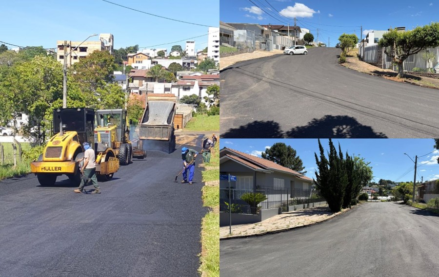 Obras de manutenção urbana em via pública, com trabalhadores e máquinas em atividade